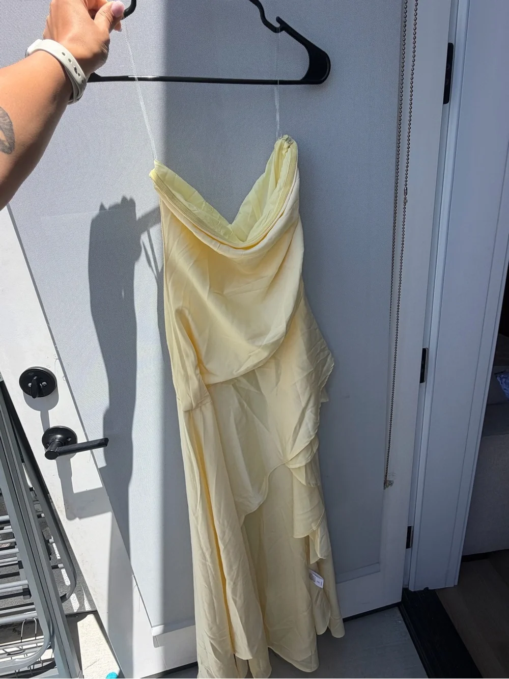 Peppermayo Strapless Pale Yellow High-Low Ruffle Maxi Dress - Picture 5 of 5
